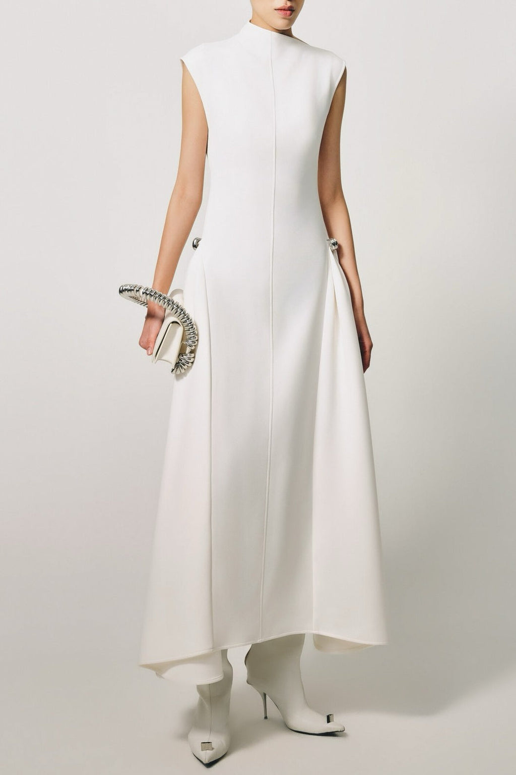 Eorkone Symmetric Drapes Flared Midi Dress - White Avalabel