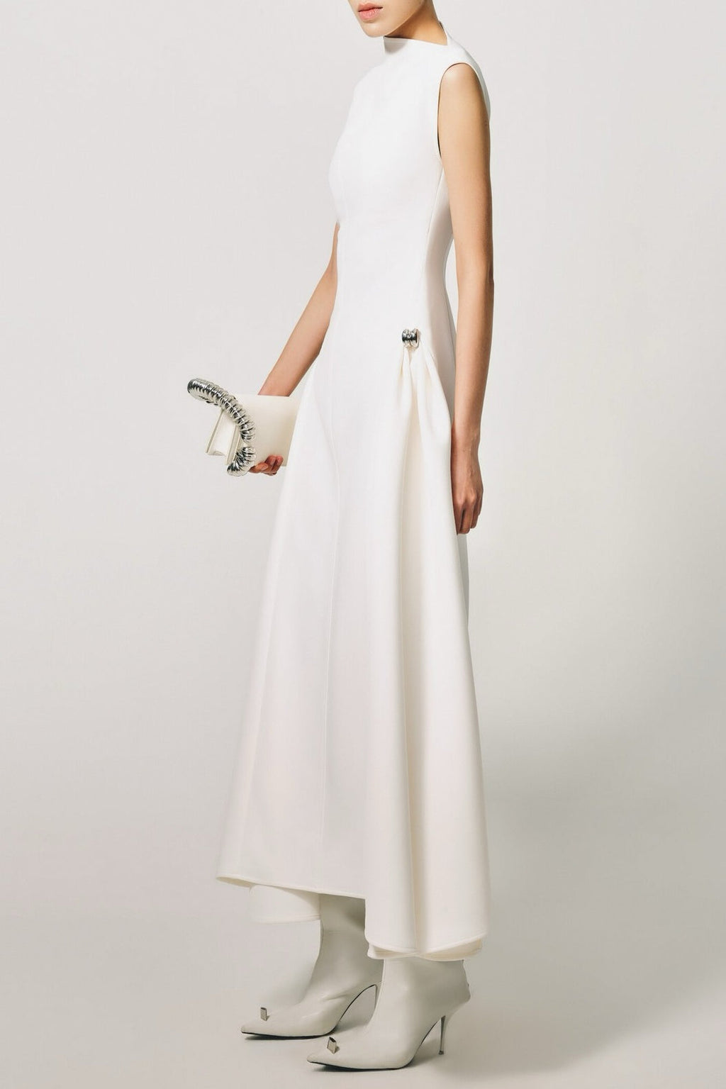 Eorkone Symmetric Drapes Flared Midi Dress - White Avalabel