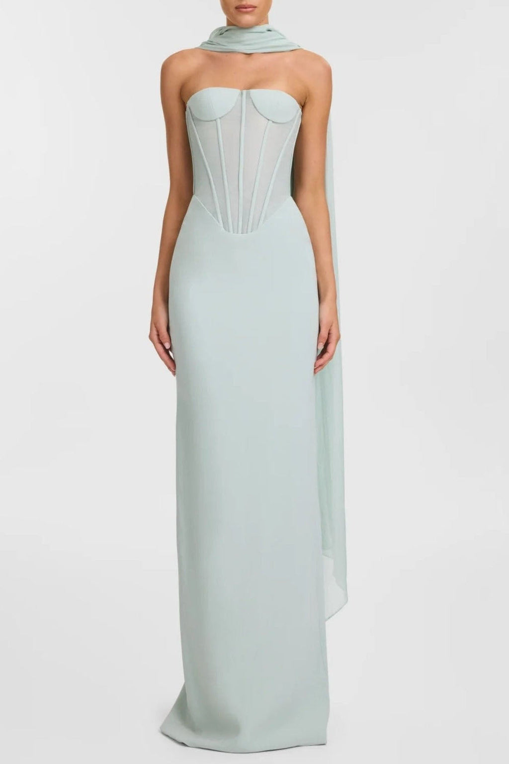 Ramire Strapless  Mesh Scarf Corset Maxi Dress Avalabel