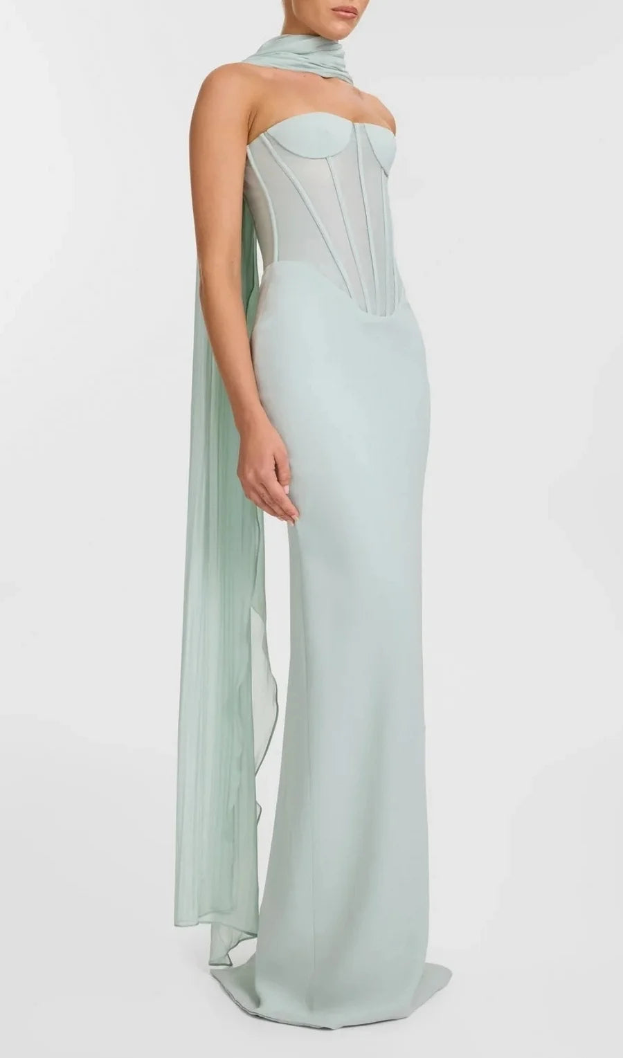 Ramire Strapless  Mesh Scarf Corset Maxi Dress Avalabel