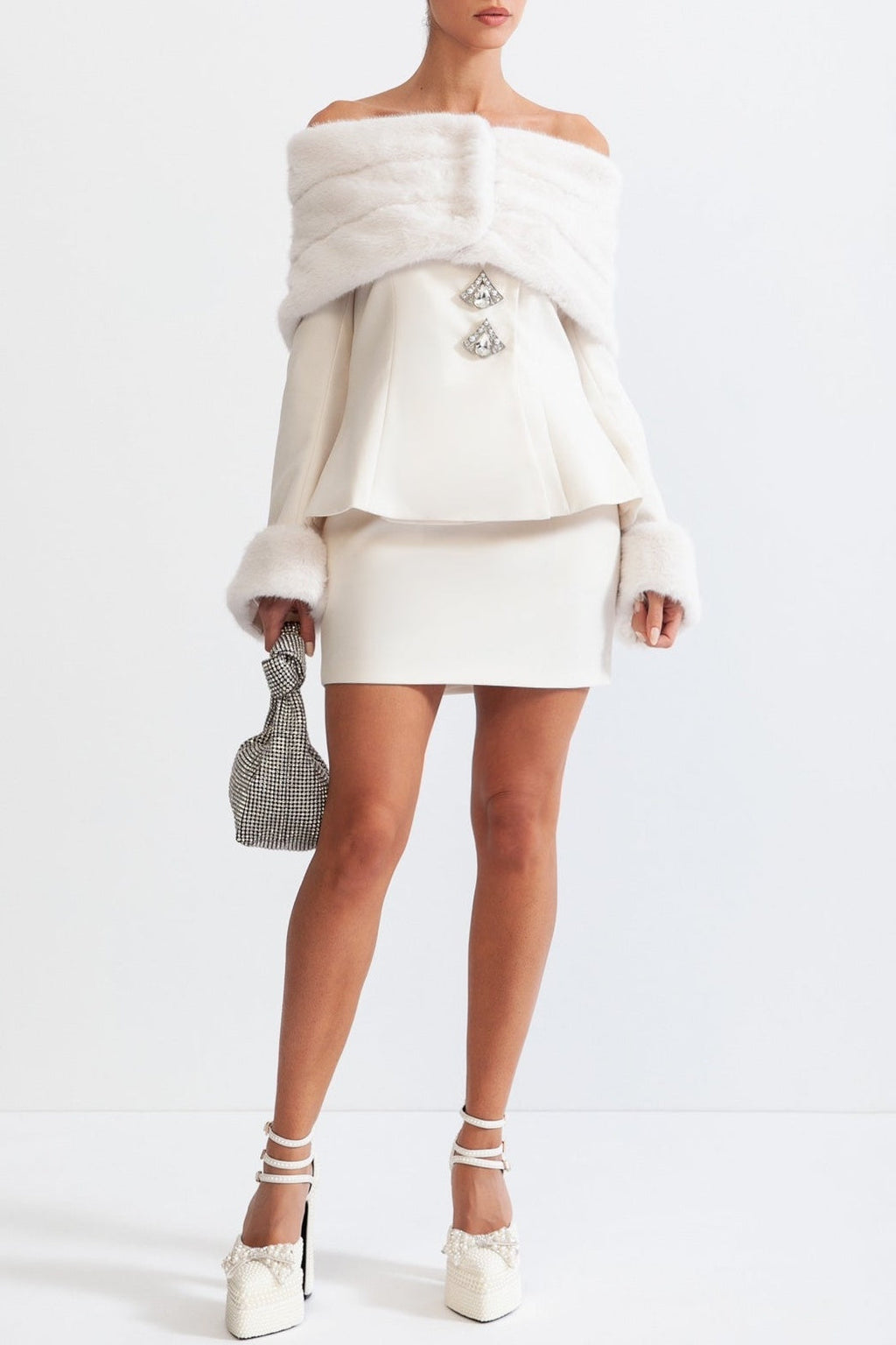 sharon Off Shoulder Faux Fur Two Piece Set Avalabel
