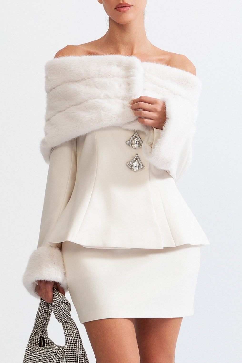 sharon Off Shoulder Faux Fur Two Piece Set Avalabel
