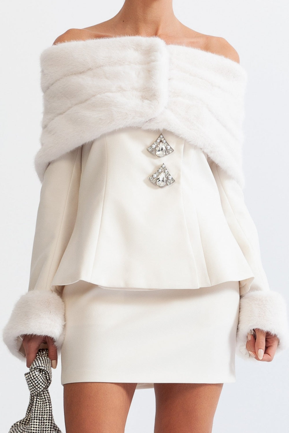 sharon Off Shoulder Faux Fur Two Piece Set Avalabel
