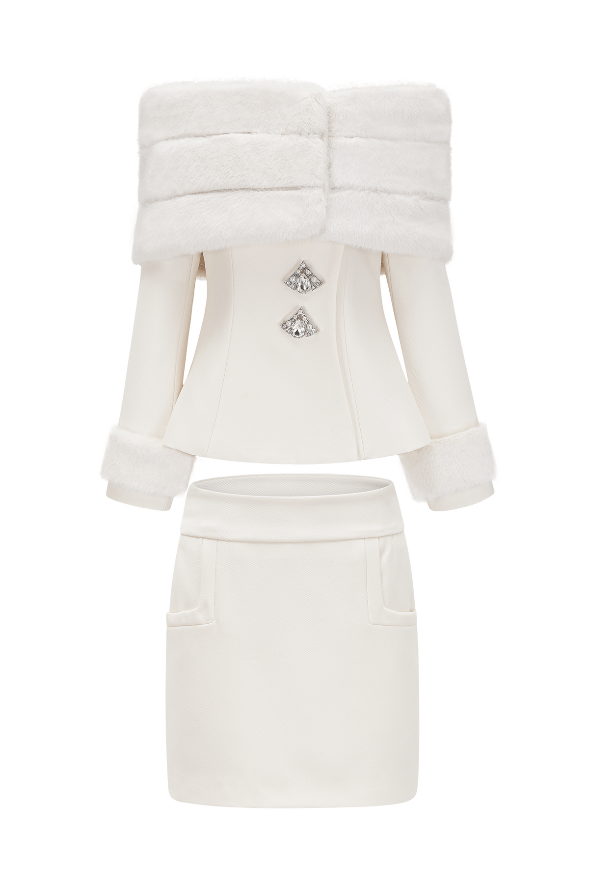 sharon Off Shoulder Faux Fur Two Piece Set Avalabel