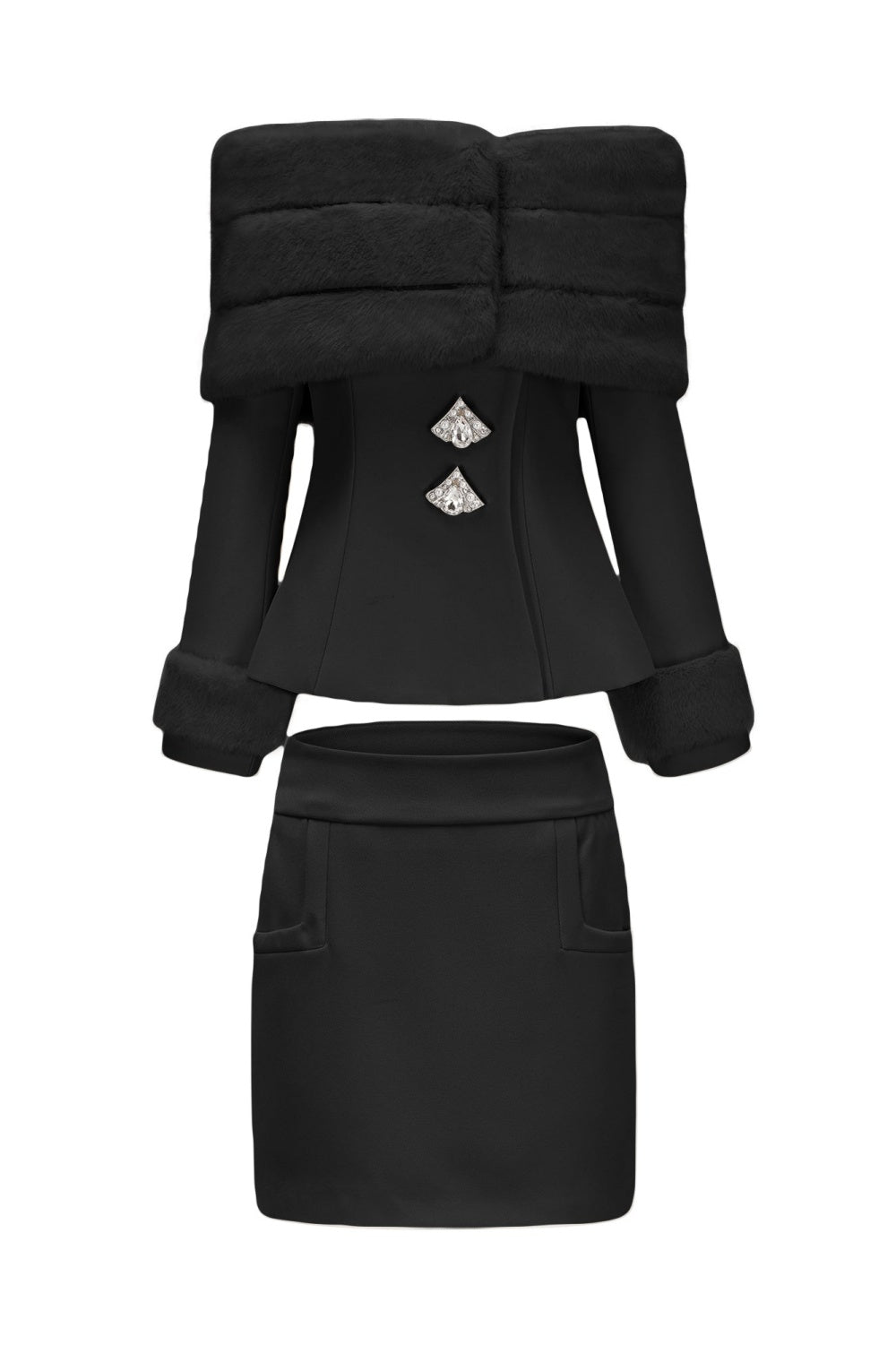 sharon Off Shoulder Faux Fur Two Piece Set Avalabel