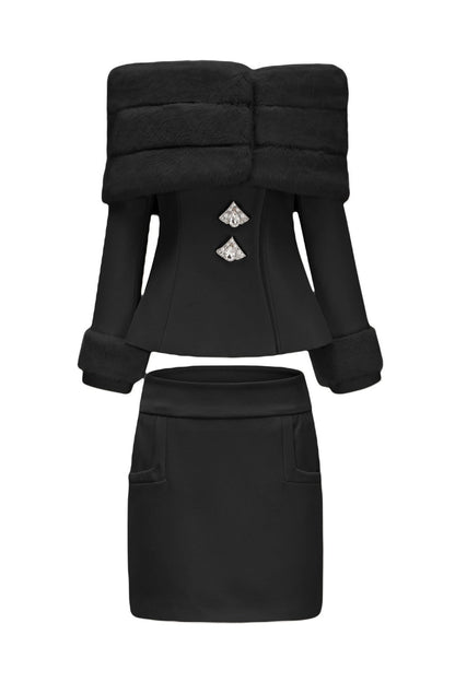 sharon Off Shoulder Faux Fur Two Piece Set
