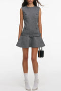 Euryda Herringbone Belted Flared Mini Dress Avalabel
