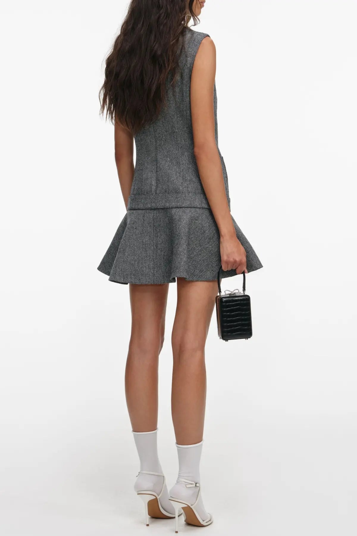 Euryda Herringbone Belted Flared Mini Dress Avalabel