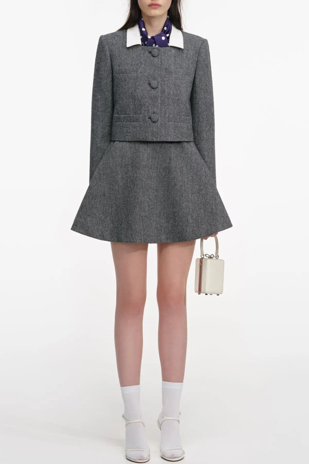 Euryda Herringbone Polka Dot Scarf Jacket Avalabel