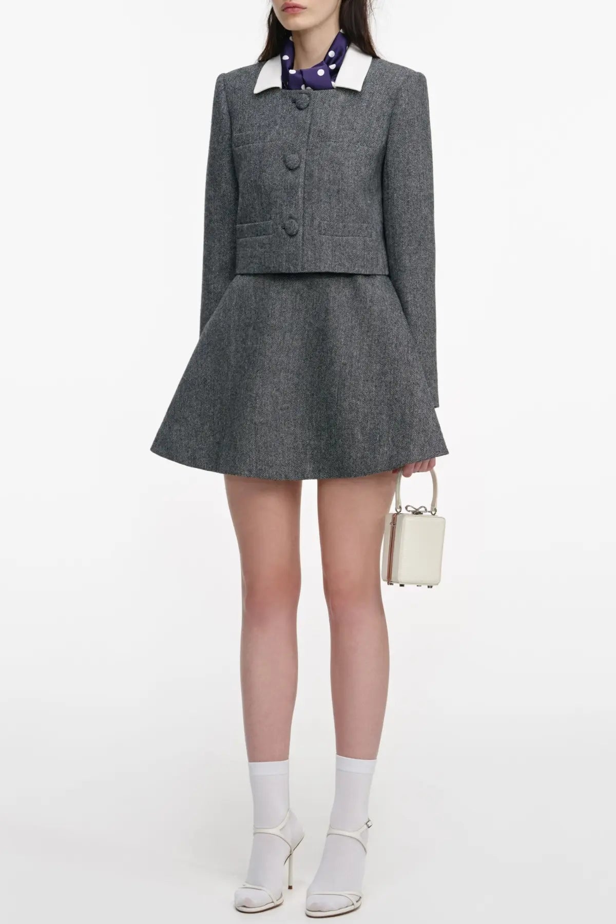 Euryda Herringbone Polka Dot Scarf Jacket Avalabel