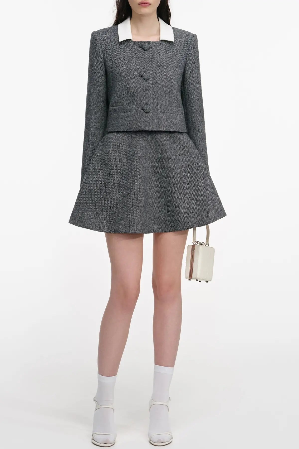 Euryda Herringbone Polka Dot Scarf Jacket Avalabel