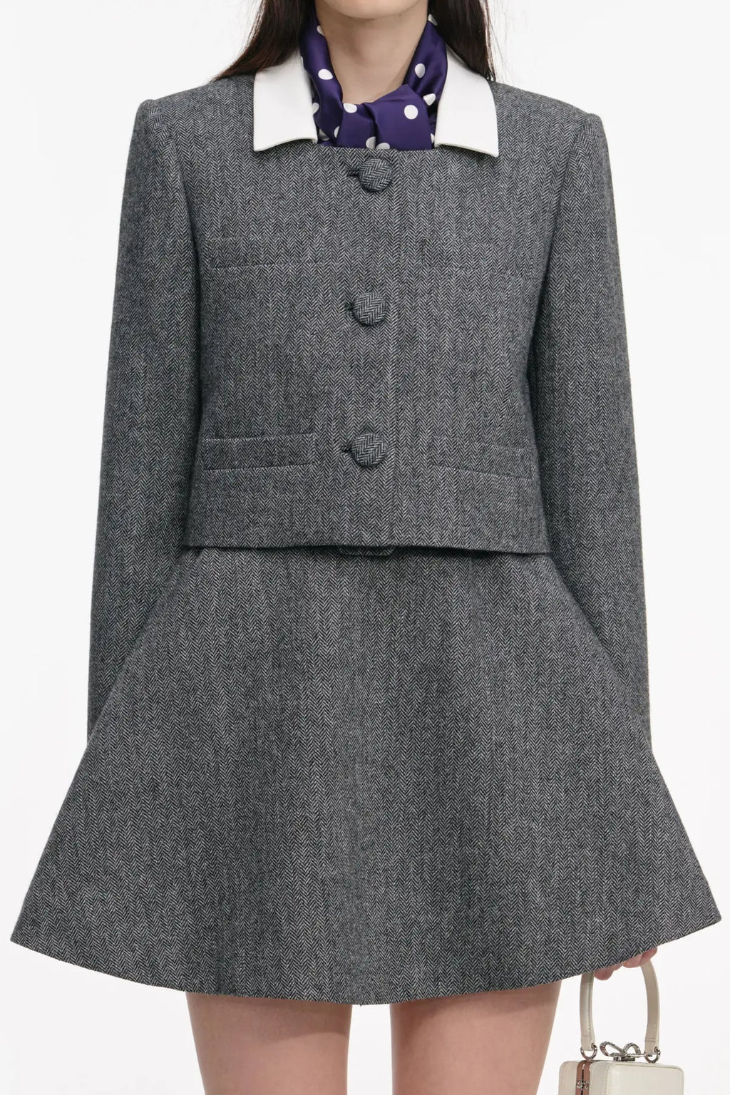 Euryda Herringbone Polka Dot Scarf Jacket Avalabel
