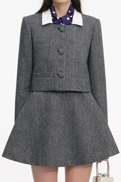 Euryda Herringbone Polka Dot Scarf Jacket Avalabel