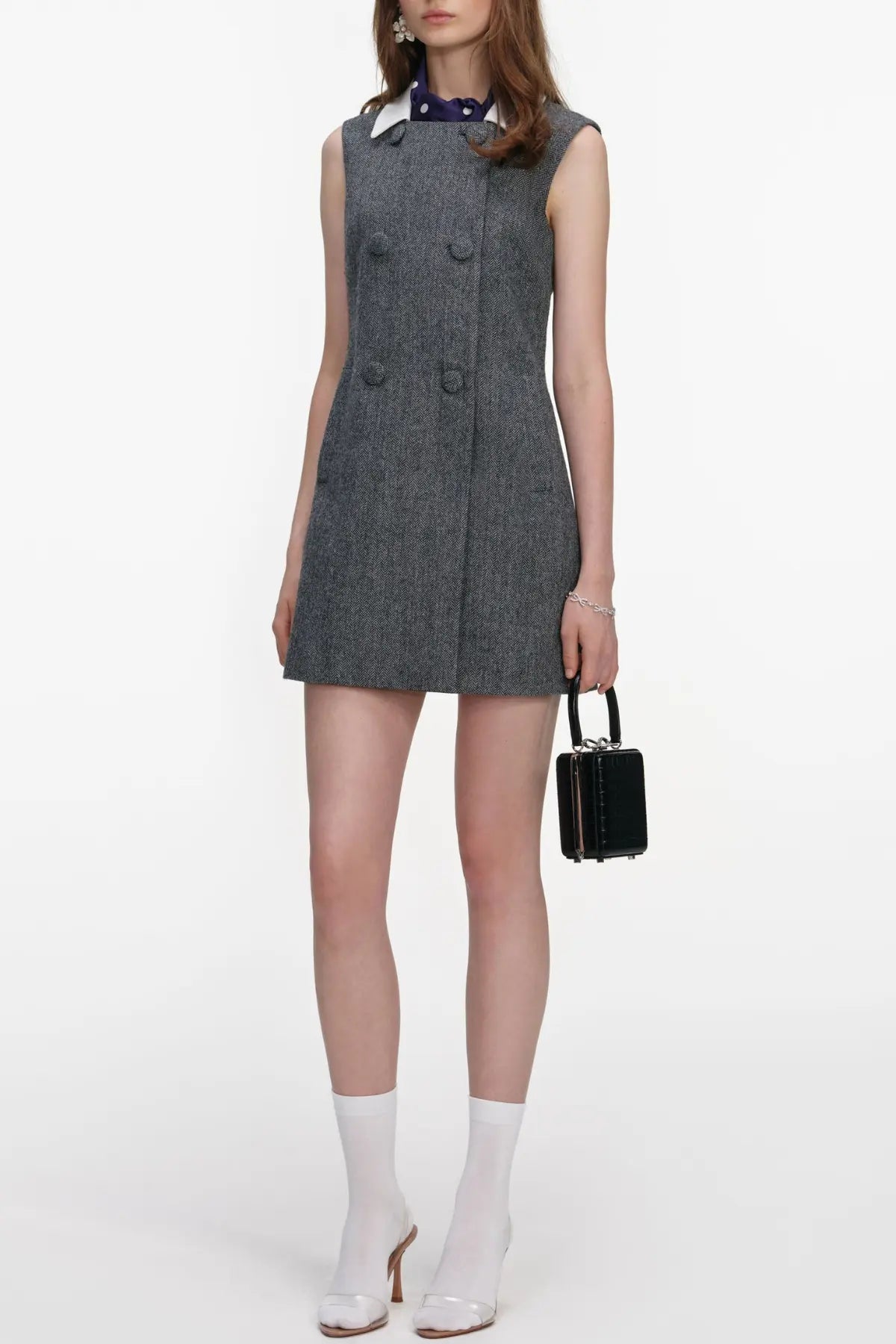 Euryda Herringbone Scarf Sleeveless Mini Dress Avalabel