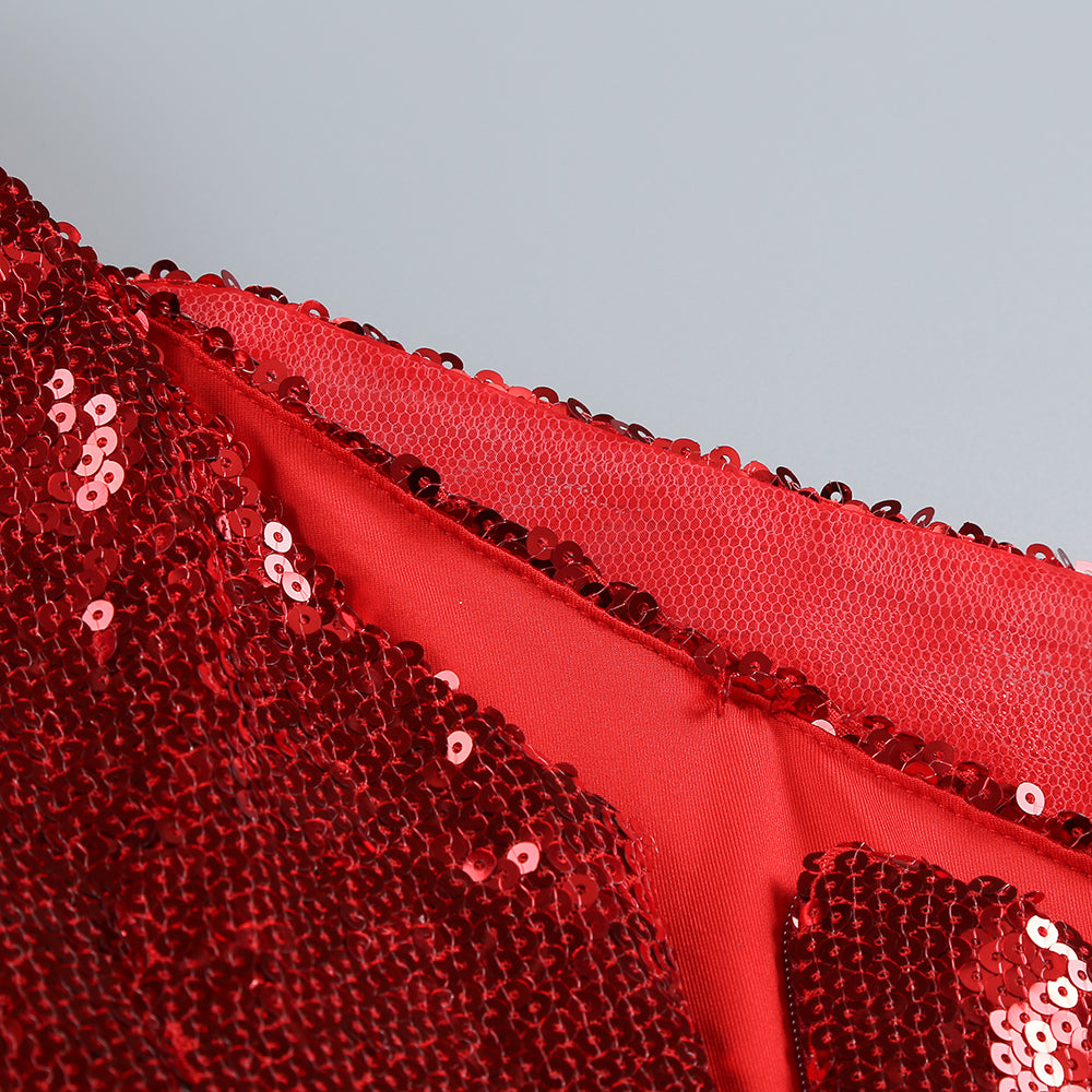 RED FLORAL-EMBELLISHED SEQUINED MINI DRESS Avalabel