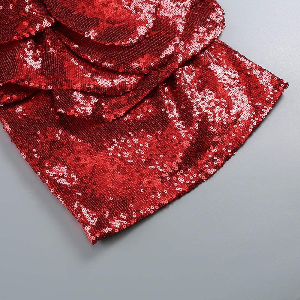 RED FLORAL-EMBELLISHED SEQUINED MINI DRESS Avalabel