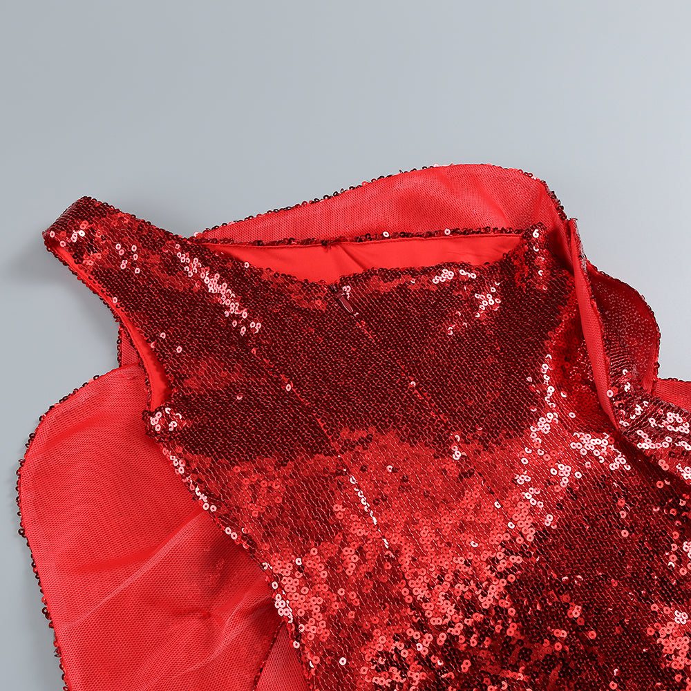 RED FLORAL-EMBELLISHED SEQUINED MINI DRESS Avalabel