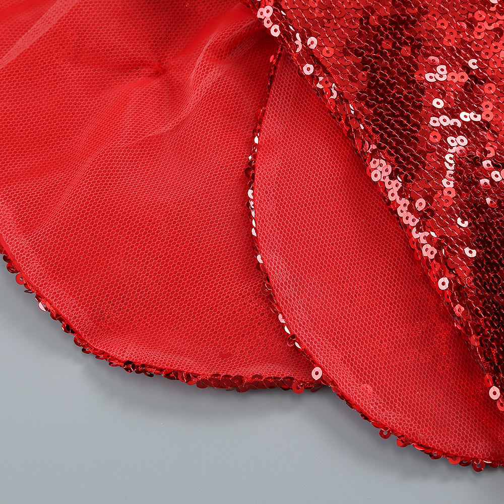 RED FLORAL-EMBELLISHED SEQUINED MINI DRESS Avalabel