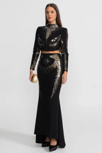 rosalind Embellished Co-Ord Set with Silver and Gold Sequin Detailing - Black Avalabel