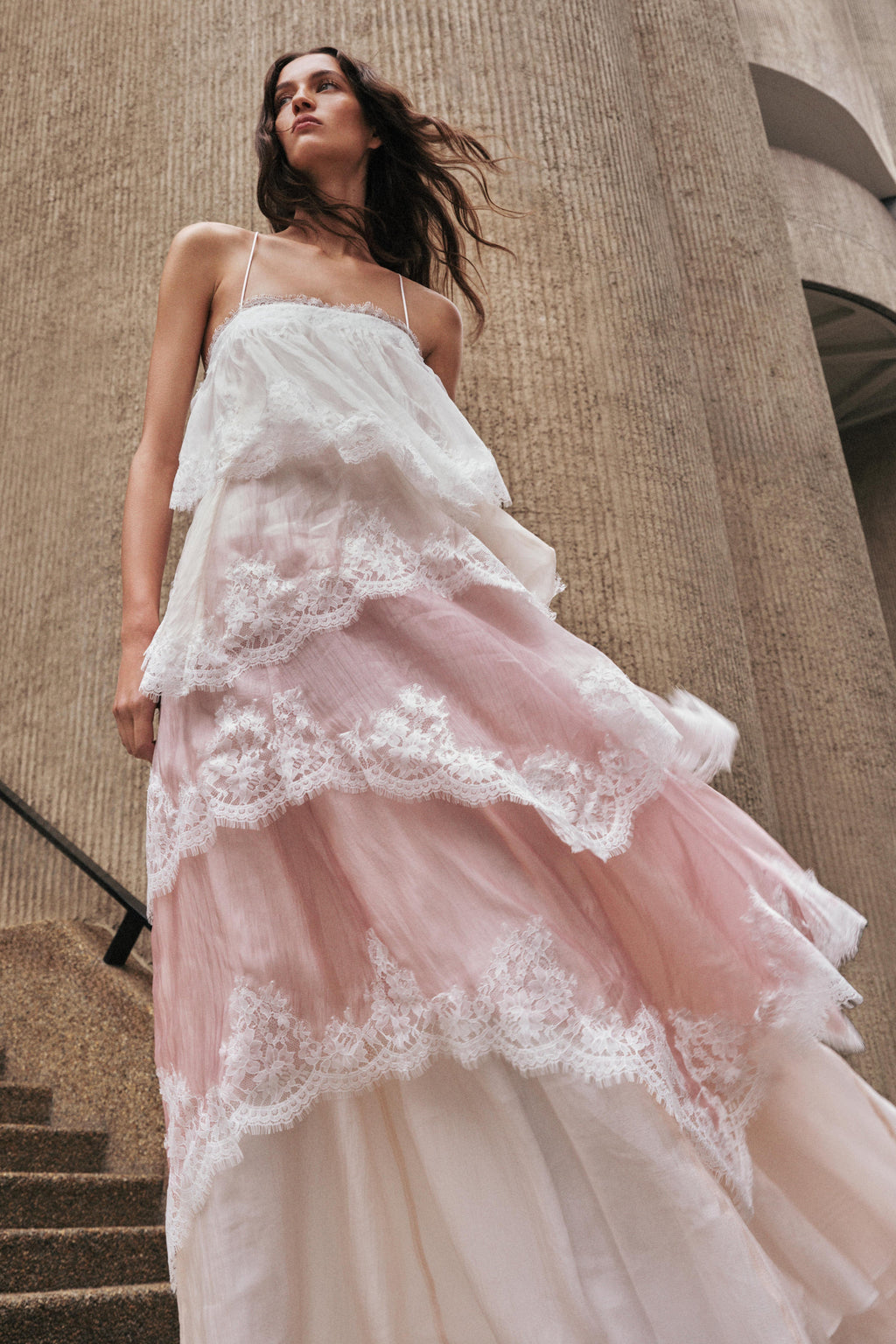 Flowy Spaghetti Strap Tiered Lace Trim Maxi Dress Avalabel