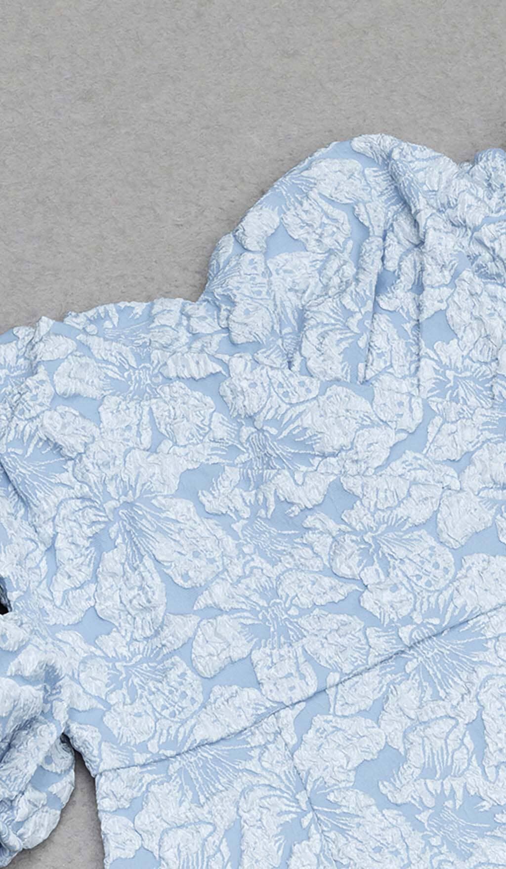 Jacquard PUFF SLEEVE MIDI DRESS IN SKY blue Avalabel