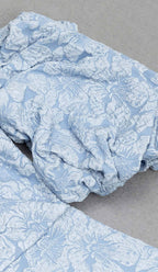 Jacquard PUFF SLEEVE MIDI DRESS IN SKY blue Avalabel