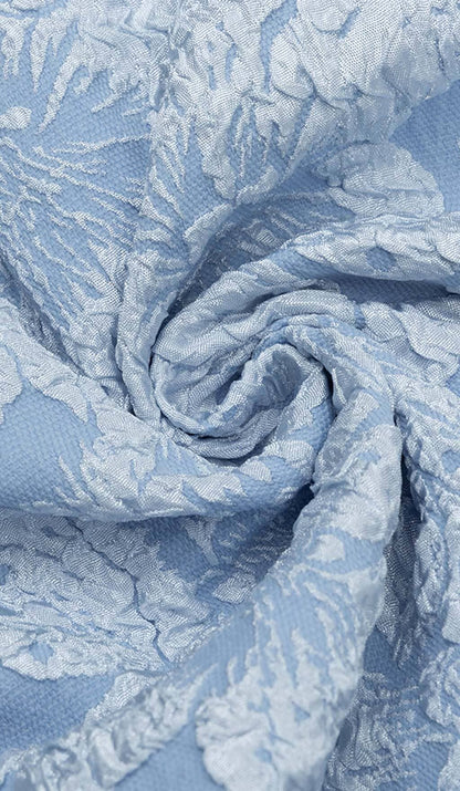 Jacquard PUFF SLEEVE MIDI DRESS IN SKY blue