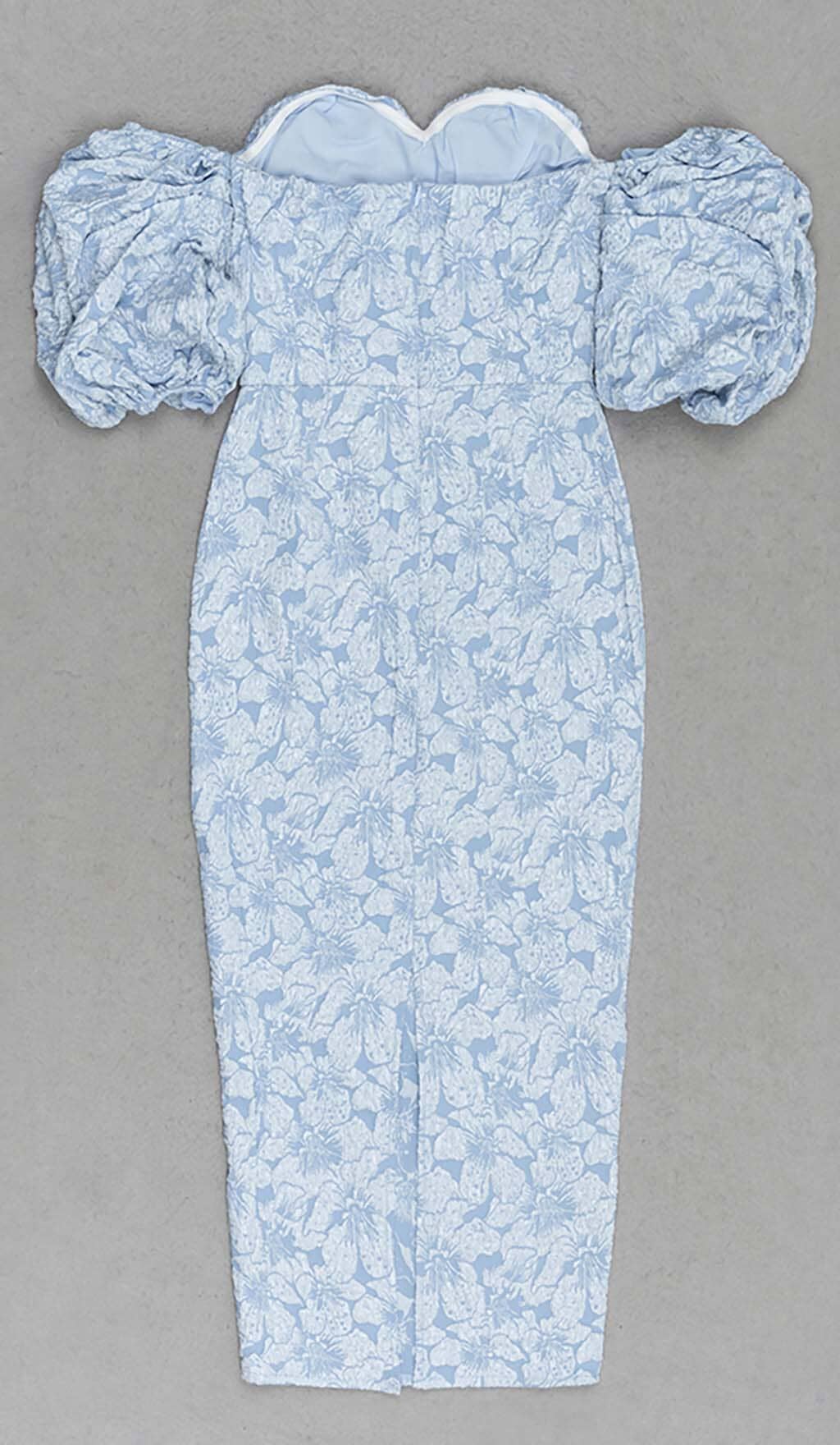 Jacquard PUFF SLEEVE MIDI DRESS IN SKY blue Avalabel