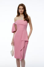 Faith Pink Off Shoulder Ruched Midi Dress Avalabel