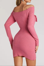 kay Off Shoulder Bow jersey Mini Dress in rose red Avalabel