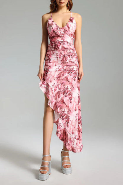 FLORAL RUFFLED SKEW DRESS