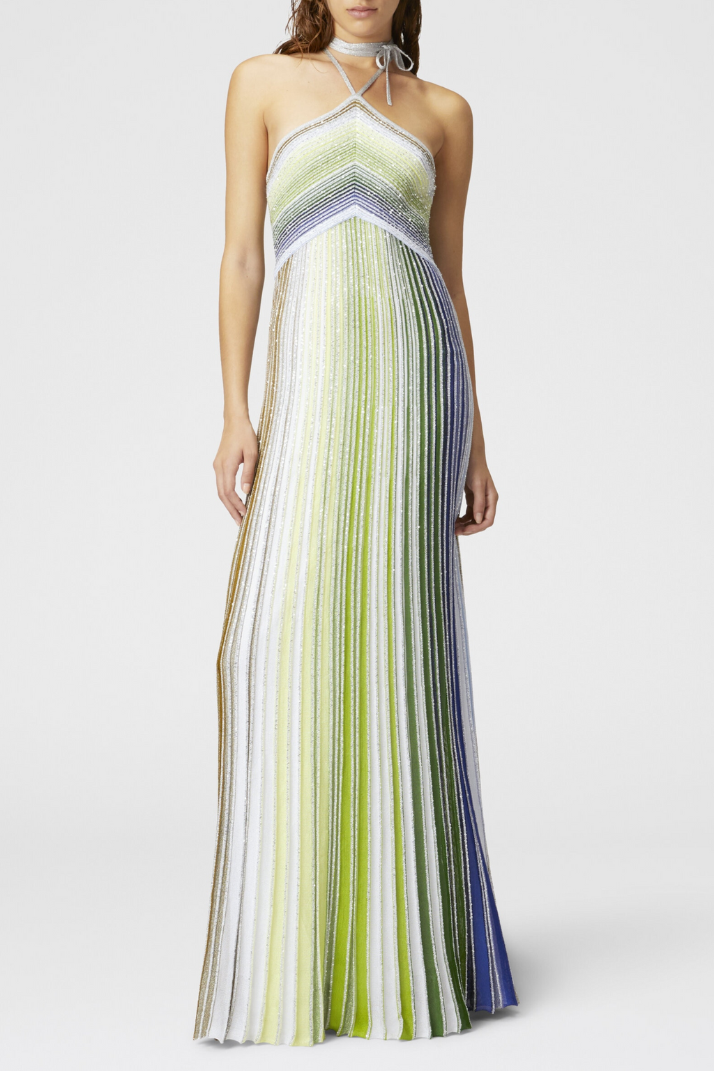 Halter Metallic Gradient Knit Maxi Dress - Green Avalabel