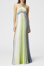 Halter Metallic Gradient Knit Maxi Dress - Green Avalabel