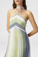 Halter Metallic Gradient Knit Maxi Dress - Green Avalabel