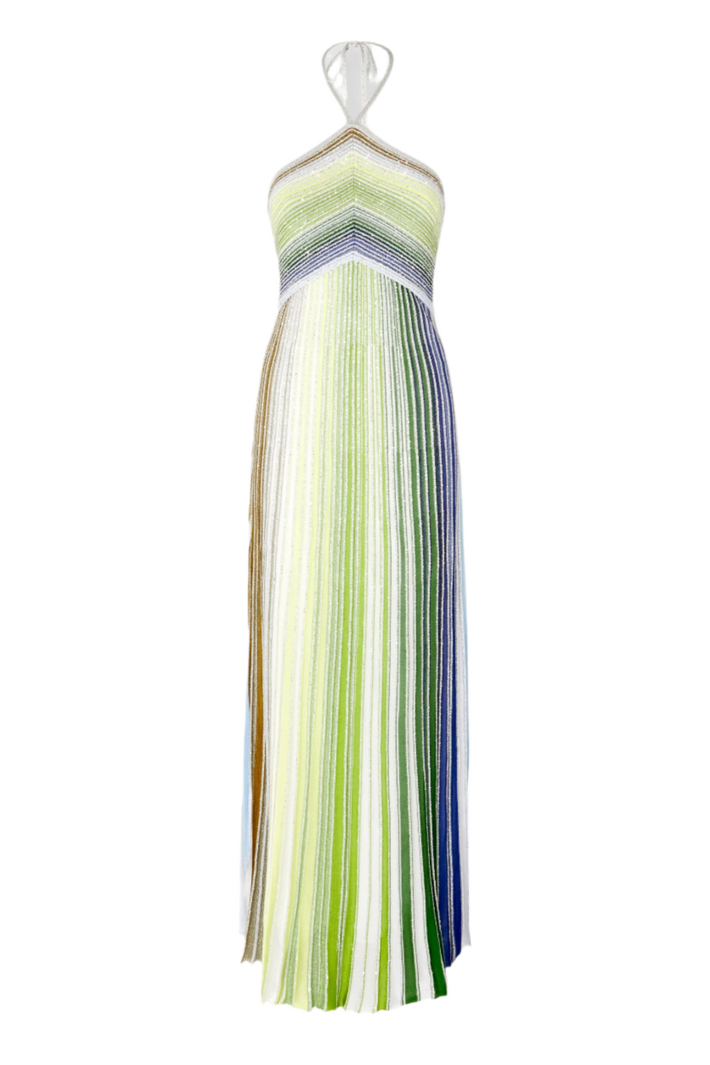 Halter Metallic Gradient Knit Maxi Dress - Green Avalabel