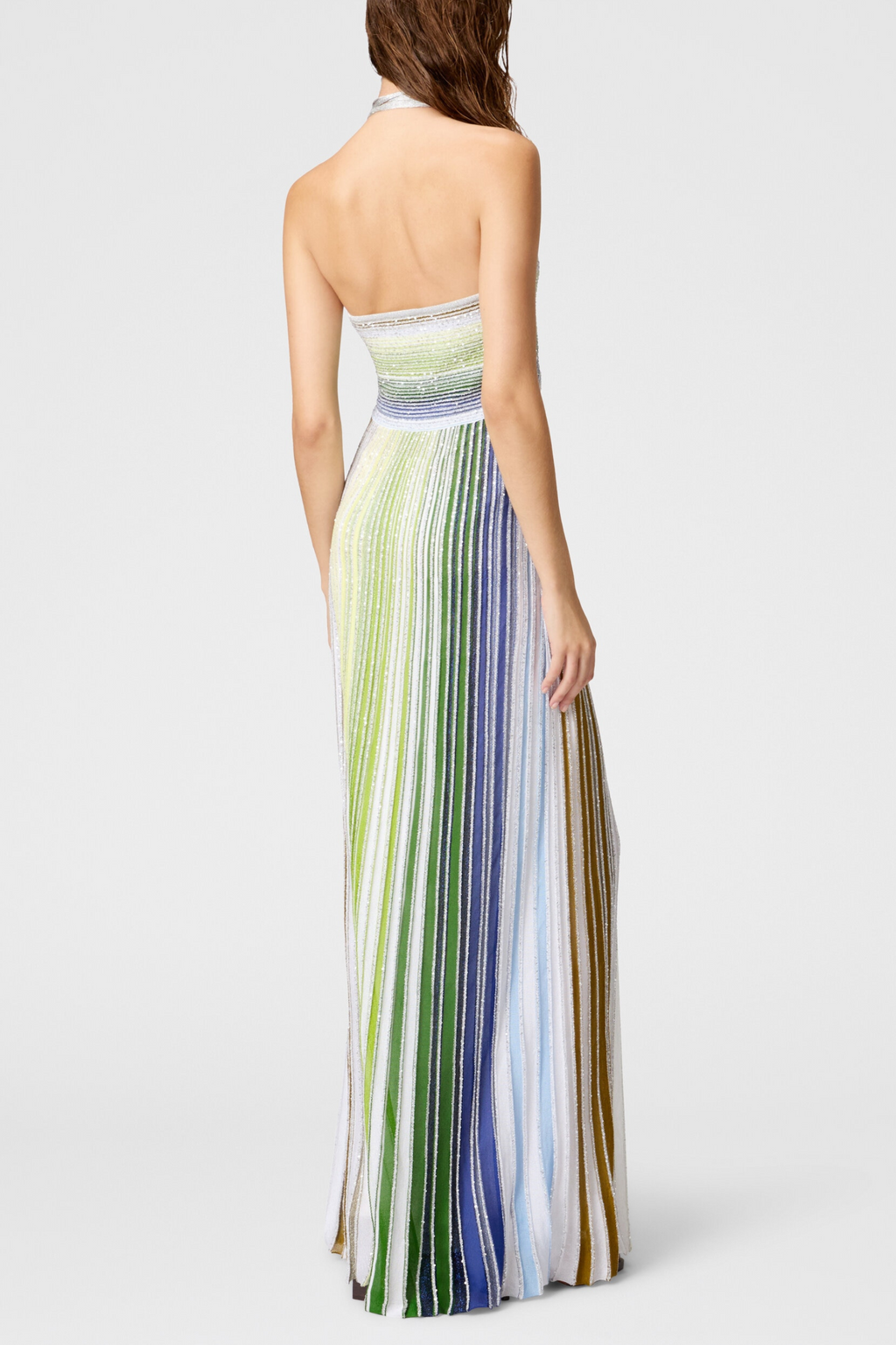 Halter Metallic Gradient Knit Maxi Dress - Green Avalabel