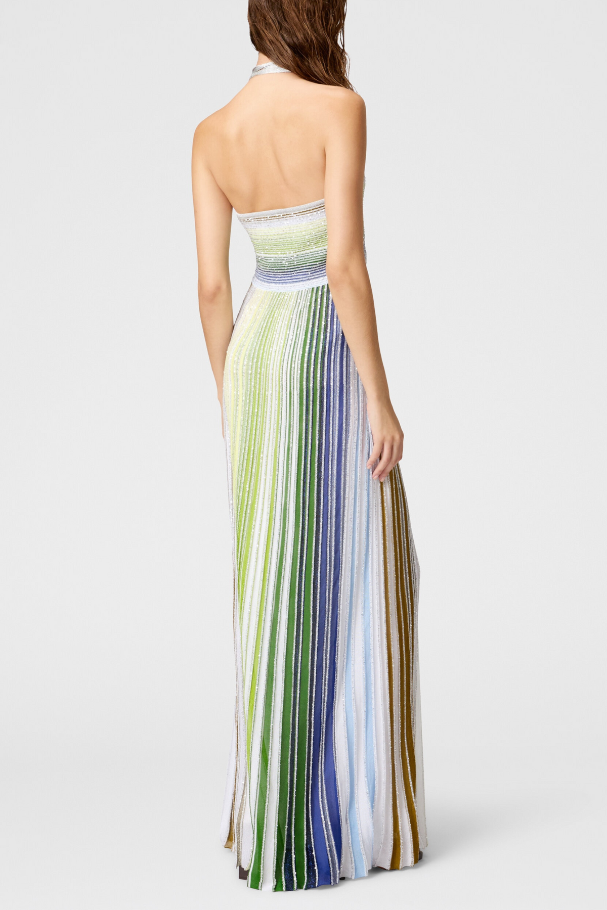 Halter Metallic Gradient Knit Maxi Dress - Green Avalabel