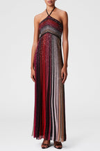 Halter Metallic Gradient Knit Maxi Dress - Red Avalabel