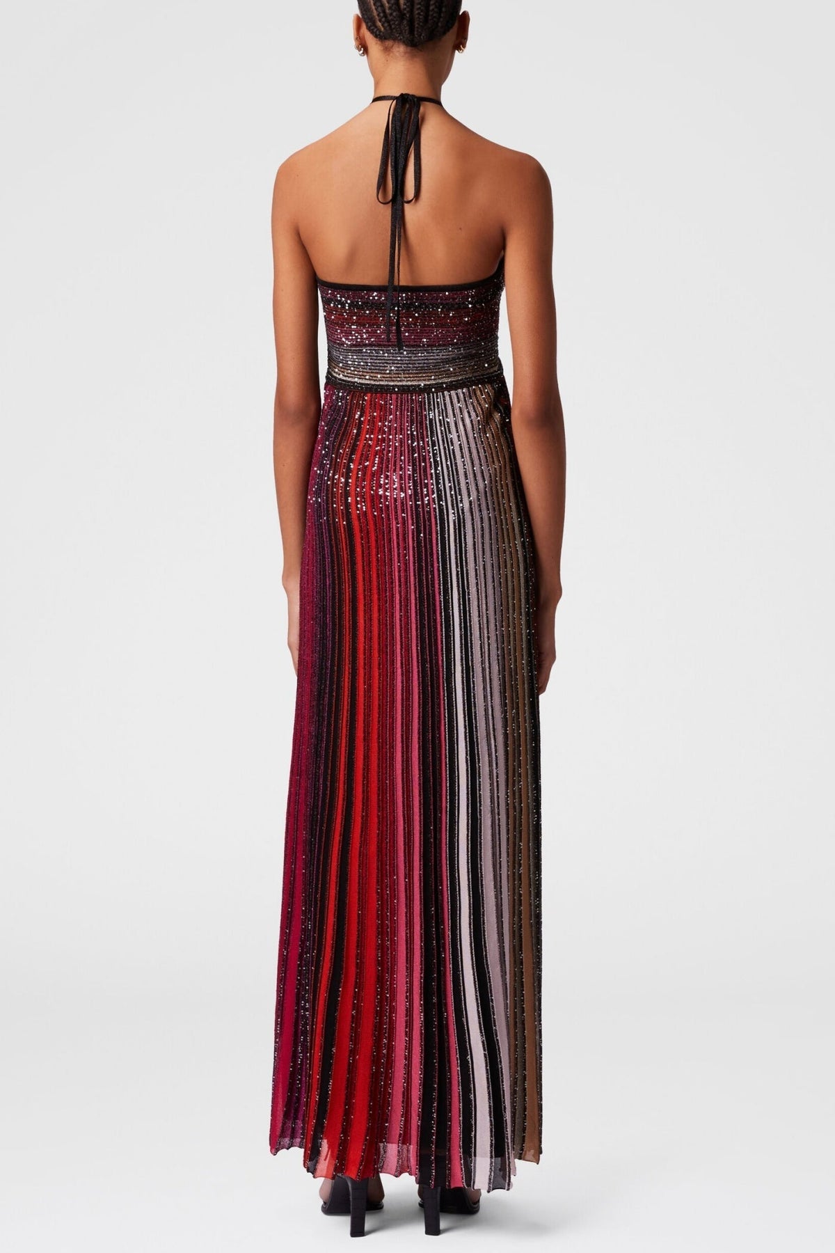 Halter Metallic Gradient Knit Maxi Dress - Red Avalabel
