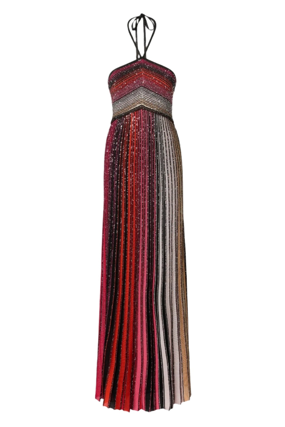 Halter Metallic Gradient Knit Maxi Dress - Red Avalabel