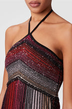 Halter Metallic Gradient Knit Maxi Dress - Red Avalabel