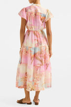 Puff Sleeves Tiered Midi Dress Avalabel