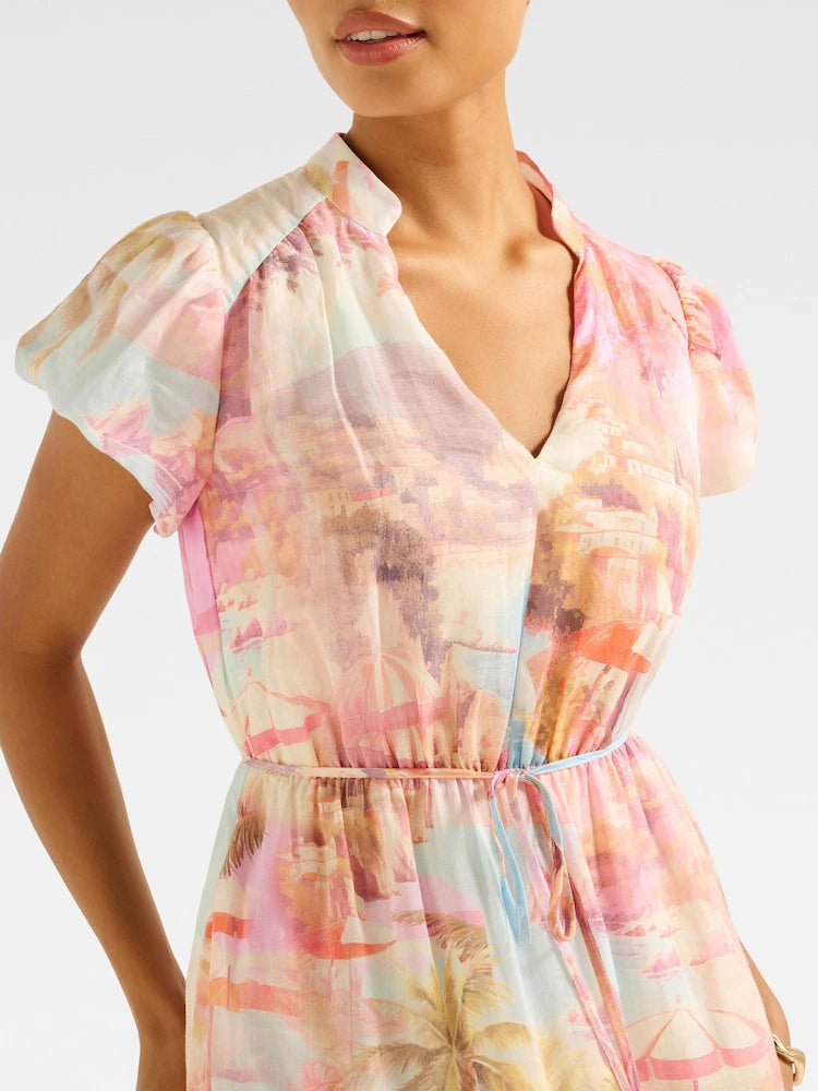 Puff Sleeves Tiered Midi Dress Avalabel