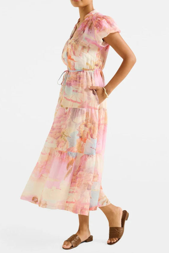 Puff Sleeves Tiered Midi Dress Avalabel