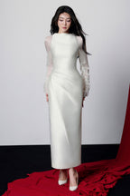 Griselda Boat Neck Gathered Midi Dress in Ivory Avalabel