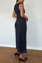 Gabriela Midi Dress in Flocked Petal Navy Avalabel