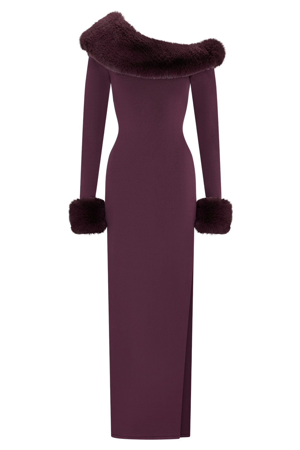 rebecca Faux Fur Knit Maxi Dress - Plum Avalabel