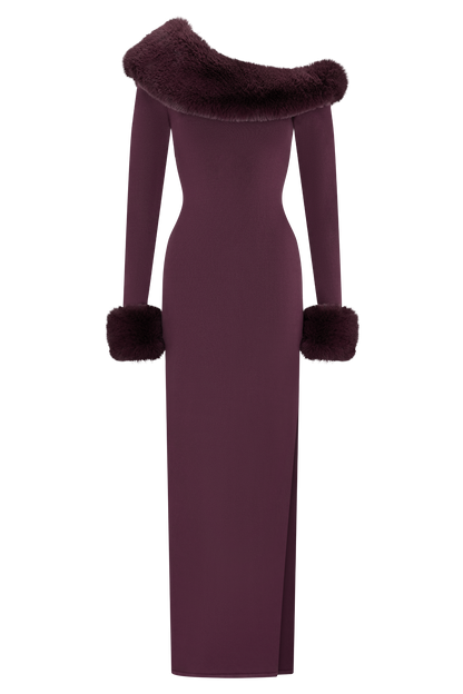 rebecca Faux Fur Knit Maxi Dress - Plum