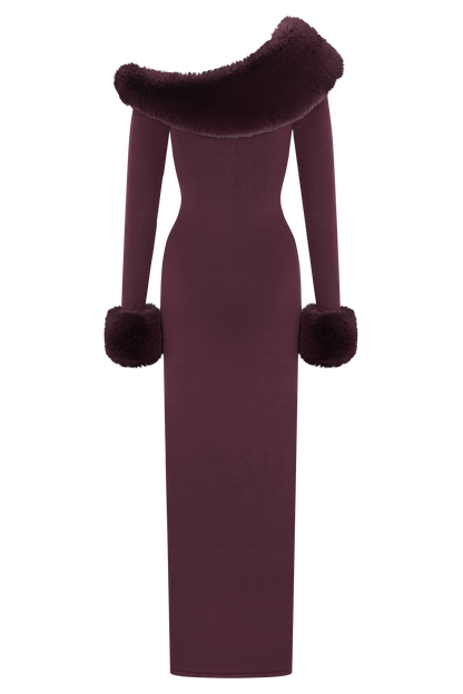 rebecca Faux Fur Knit Maxi Dress - Plum