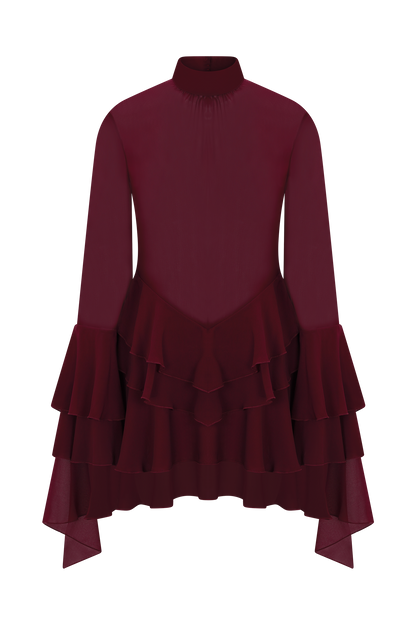 Chiffon Ruffle Mini Dress - Wine